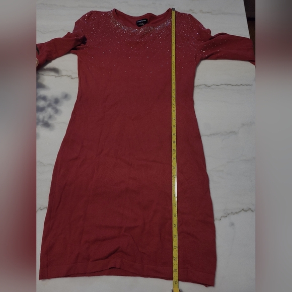 Bebe Rhinestone Red Long Sleeve Crew Neck Sweater Dress Size Large - Picture 7 of 10
